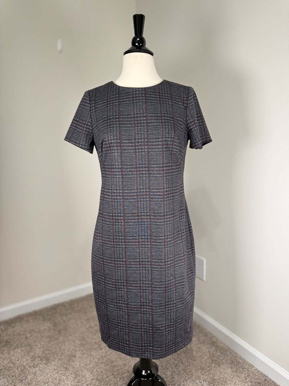 Lauren Ralph Lauren Plaid Dress Gray Ponte Preppy Office Academia Fall Layering